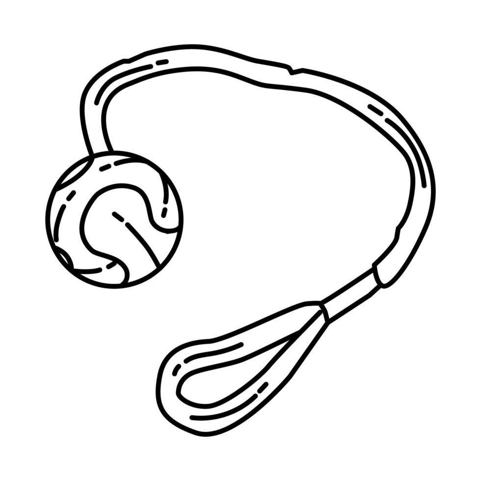 balle de tennis sur une icône de jouet pour chien de corde. doodle dessinés à la main ou style d'icône de contour vecteur