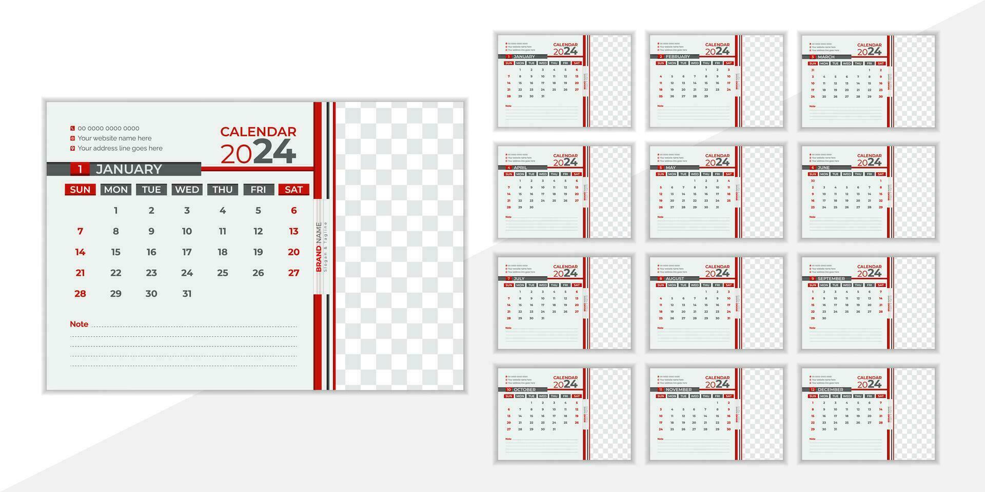 moderne bureau calendrier modèle 2024 vecteur