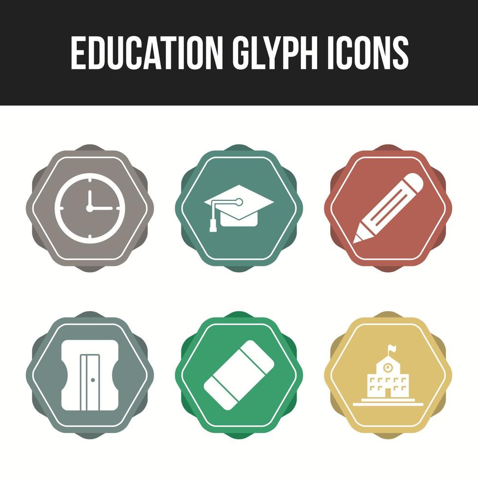 jeu d'icônes unique d'icônes de glyphe d'éducation vecteur