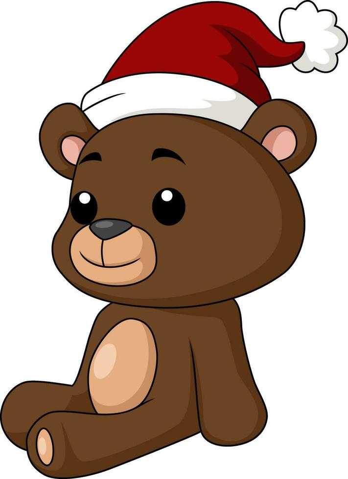 mignonne peu ours dessin animé dans Père Noël chapeau vecteur