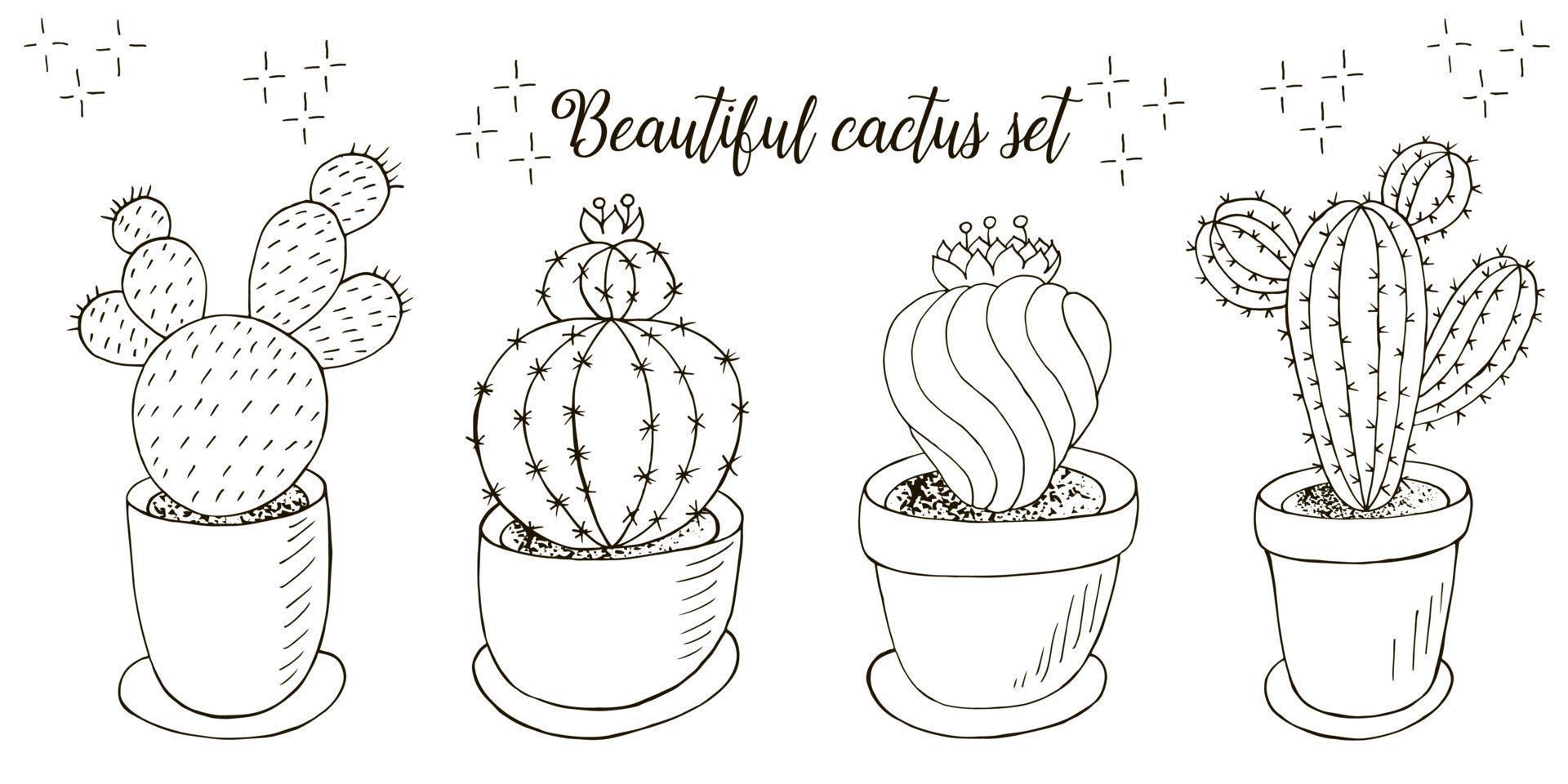 illustration à colorier. cactus, aloès, succulentes. éléments naturels décoratifs vecteur