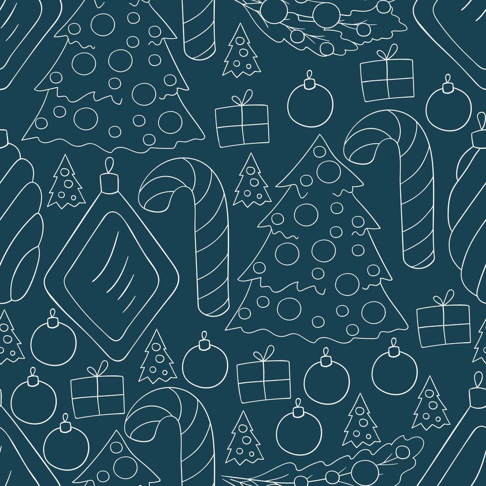 modèle dans le style de dessin à la main. modèle vectorielle continue avec des étoiles, décorations d'arbres de Noël. peut être utilisé pour le tissu, l'emballage, l'emballage, etc. vecteur