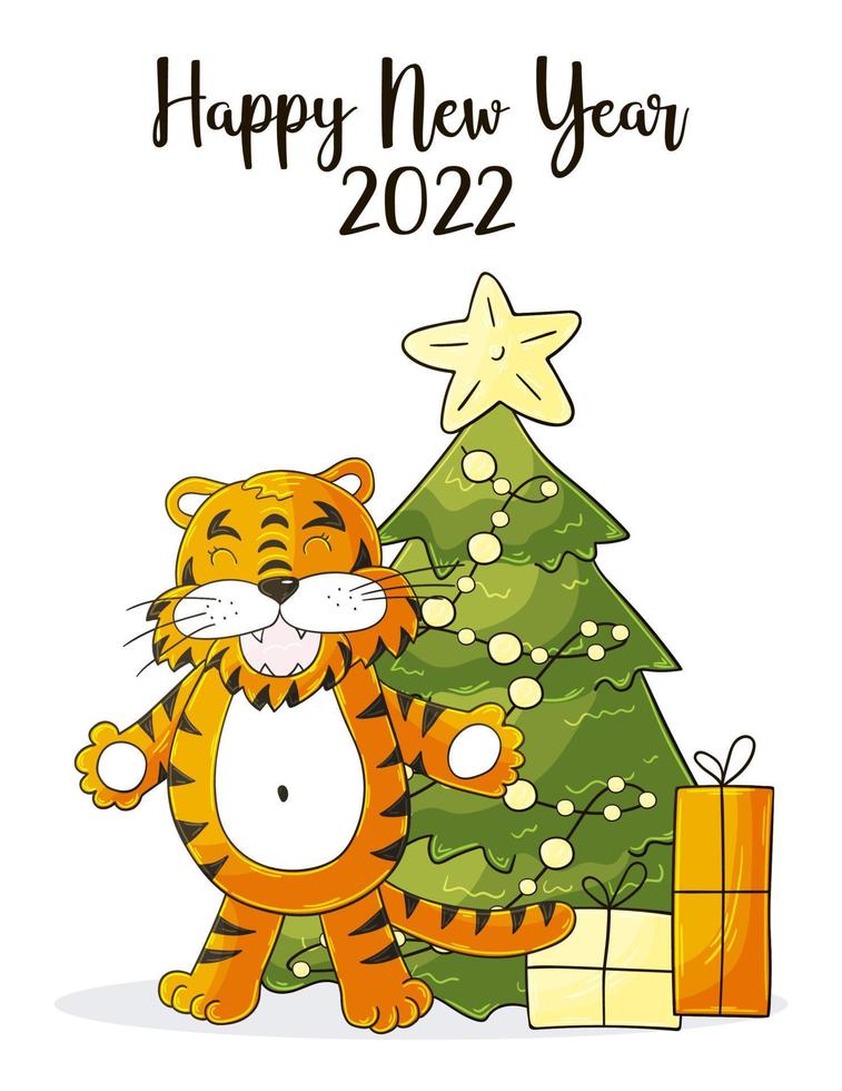 nouvel an 2022. illustration de dessin animé pour cartes postales, calendriers, affiches vecteur