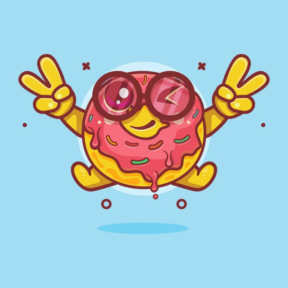 cool Donut nourriture personnage mascotte avec paix signe main geste isolé dessin animé dans plat style conception vecteur