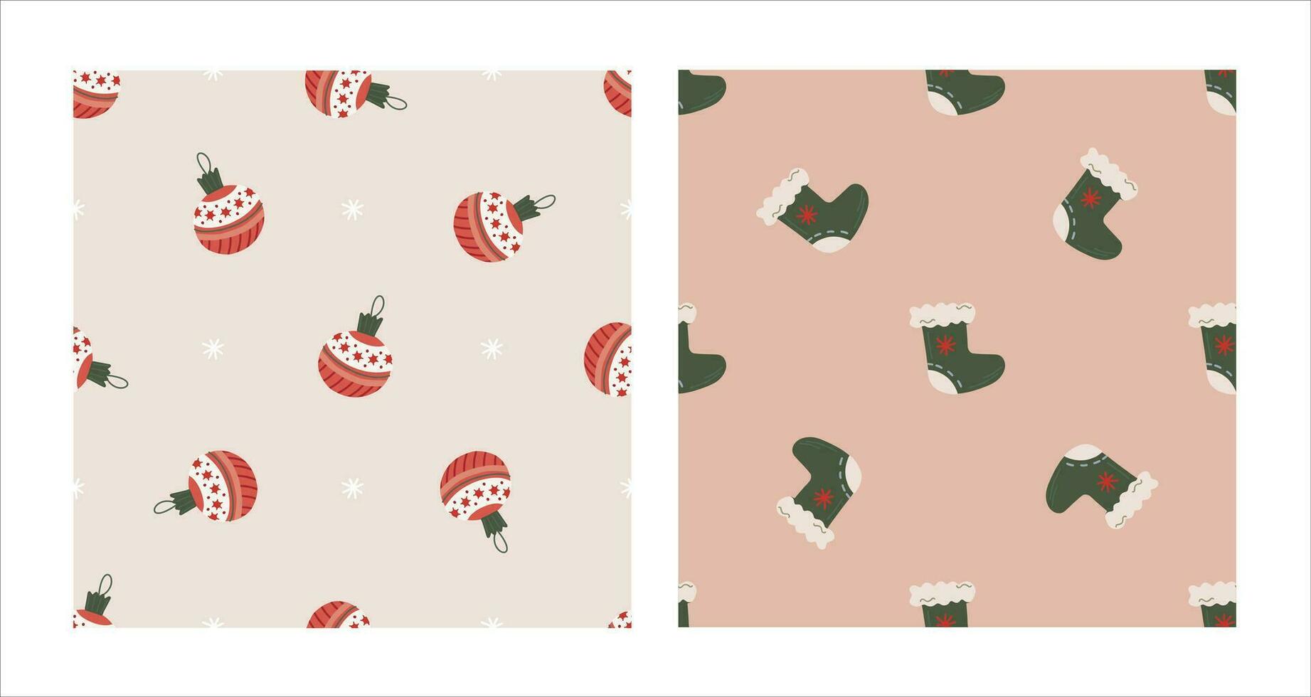 sans couture modèle ensemble avec Noël vert chaussette et arbre jouets. Noël et Nouveau année concept. main tiré rétro ancien vecteur texture pour fond d'écran, impressions, emballage, textile