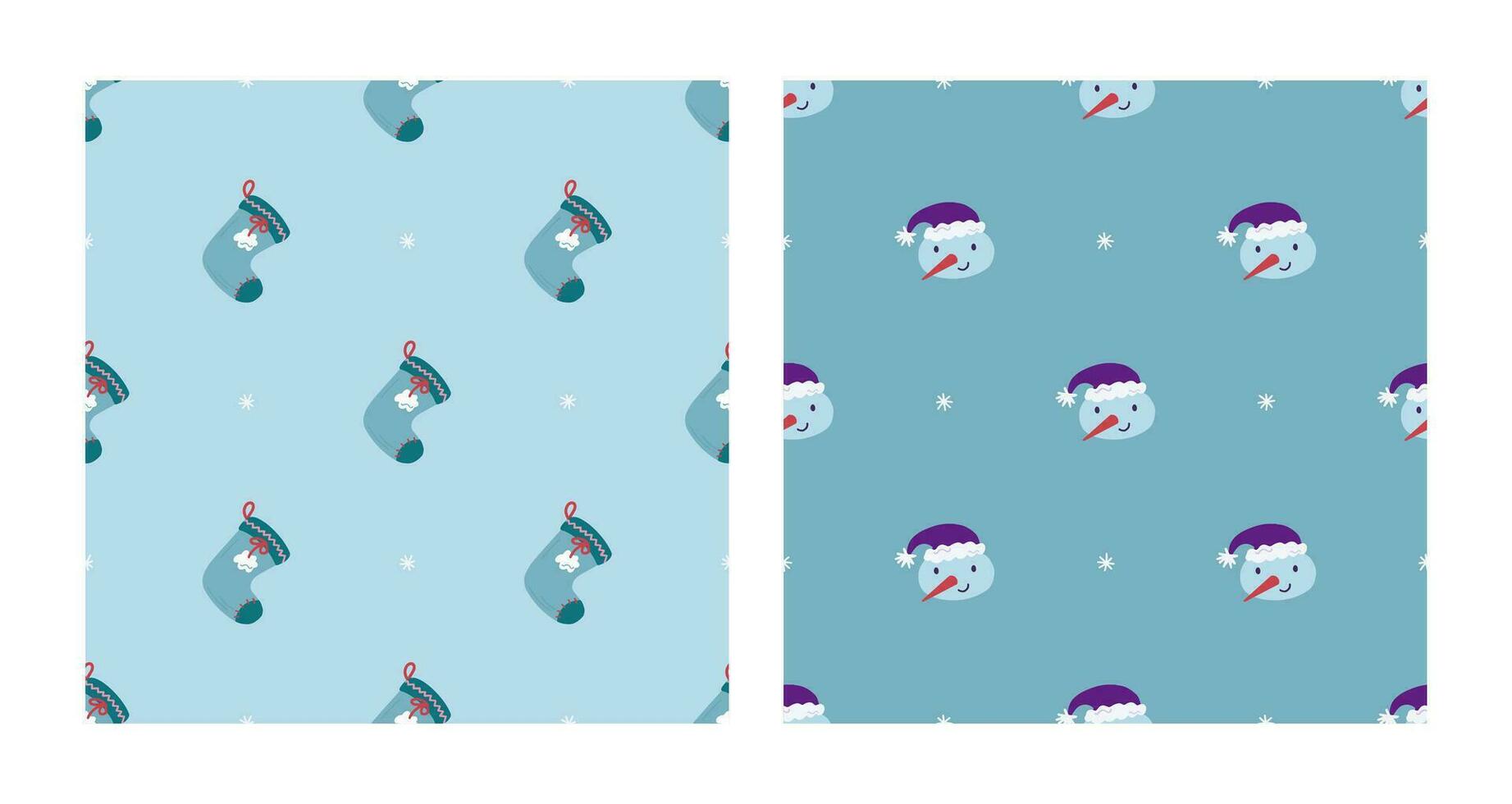 mignonne bonhomme de neige et Noël chaussette sans couture modèle ensemble. Noël et Nouveau année concept. main tiré lumière bleu vecteur texture pour fond d'écran, impressions, emballage, textile