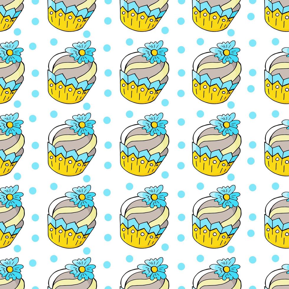 illustration vectorielle. modèle sans couture avec des pâtisseries sucrées. muffins mignons, cupcakes. fond à pois. texture pour le tissu vecteur