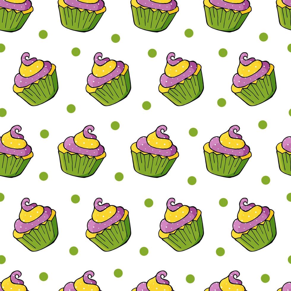 illustration vectorielle. modèle sans couture avec des pâtisseries sucrées. muffins mignons, cupcakes vecteur