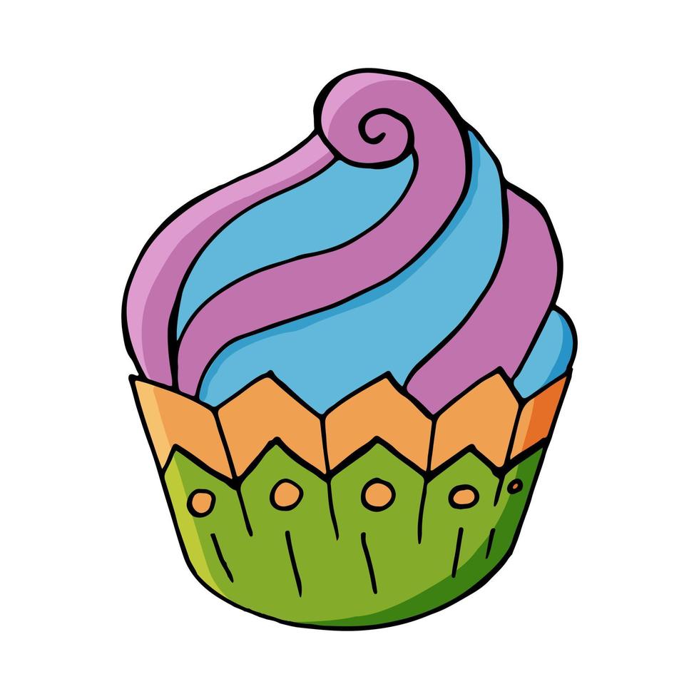 Vector illustration pour votre conception. icône lumineuse de cupcake, muffin dans le style de dessin à la main