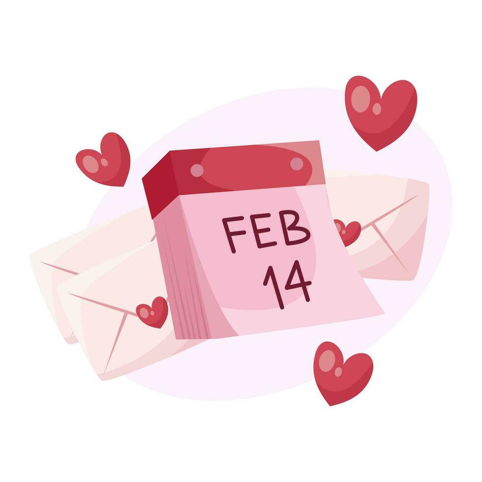 calendrier avec date. valentines journée. enveloppes avec l'amour des lettres vecteur