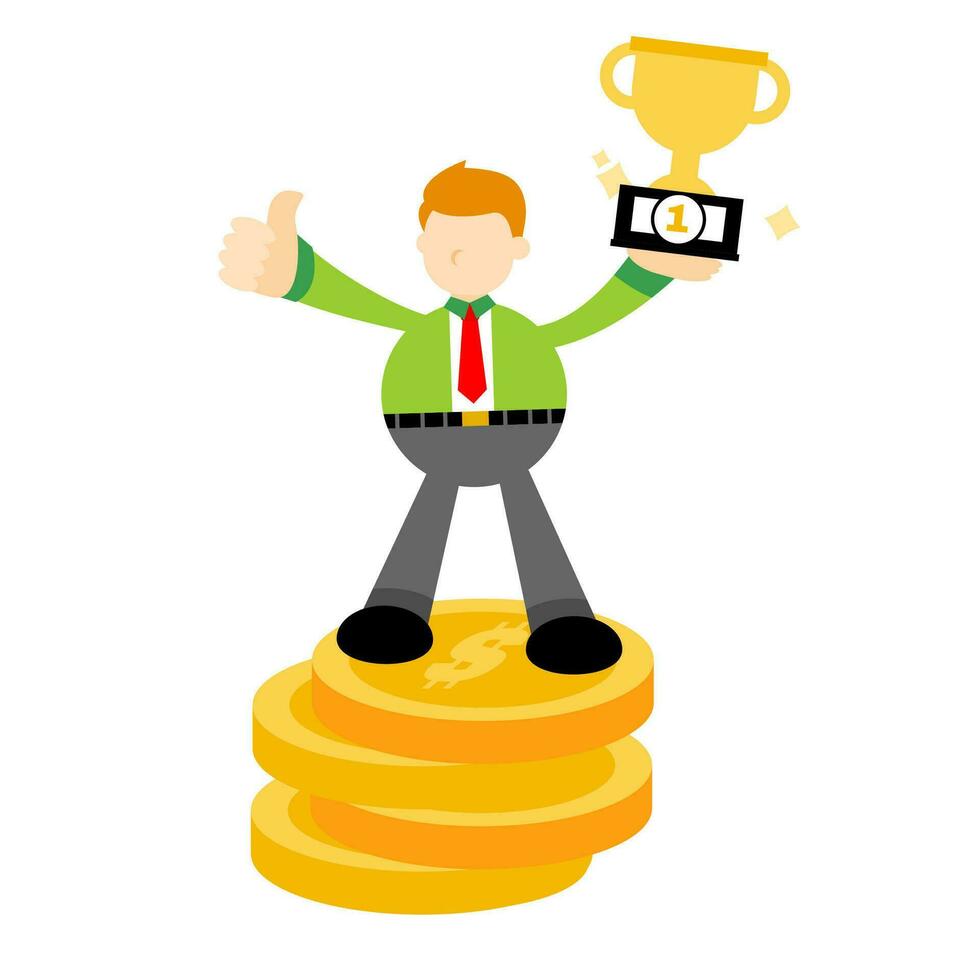 homme d'affaire ouvrier choisir trophée gagner argent la finance champion dessin animé griffonnage plat conception style vecteur illustration