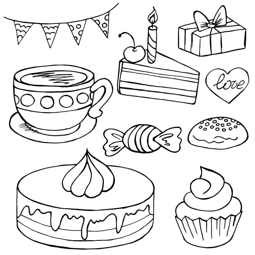 Vector illustration pour votre conception. icône lumineuse de cupcake, muffin dans le style de dessin à la main