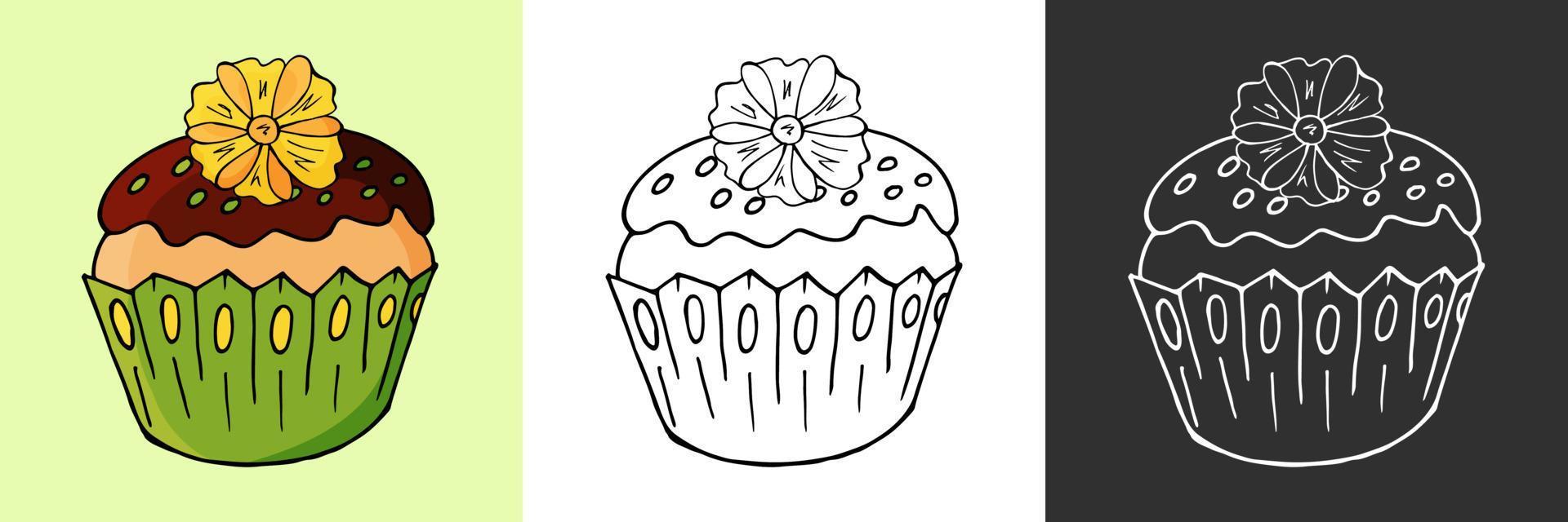 Vector illustration pour votre conception. icône lumineuse de cupcake, muffin dans le style de dessin à la main