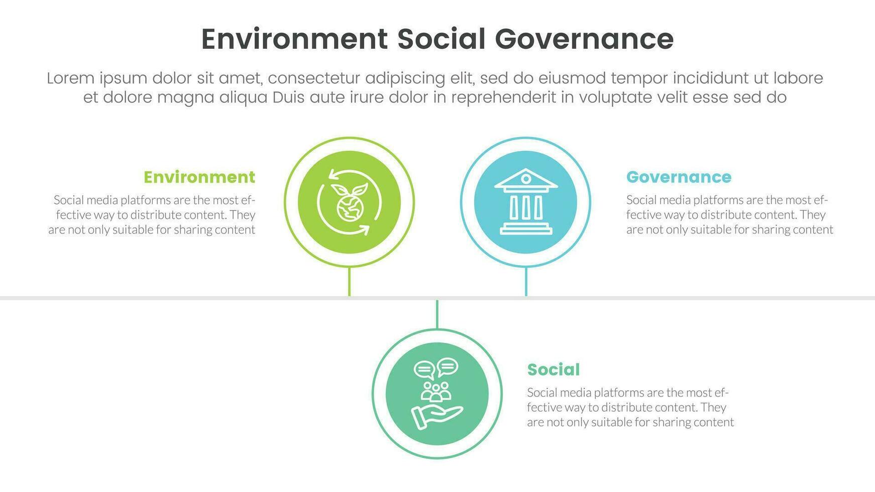 esg environnement social et la gouvernance infographie 3 point étape modèle avec cercle chronologie droite direction concept pour faire glisser présentation vecteur
