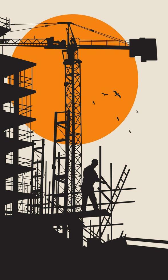 construction travail silhouette. construction bâtiment silhouette vecteur