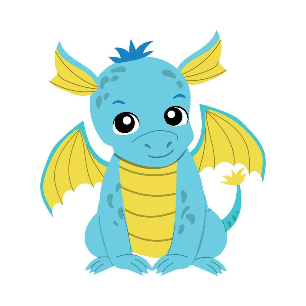 dessin animé bébé dragon bleu assis vecteur