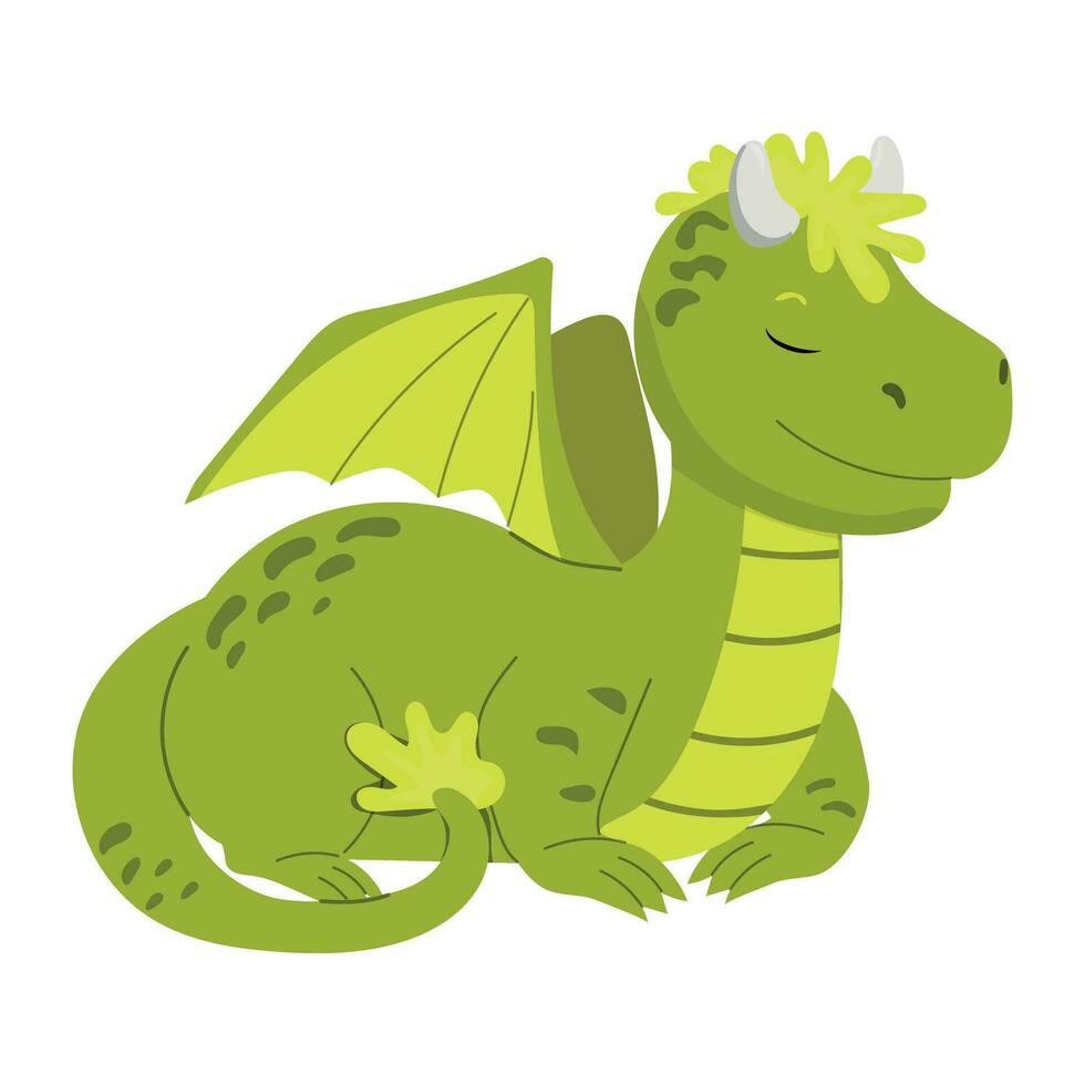 dessin animé bébé vert dragon sommeil vecteur