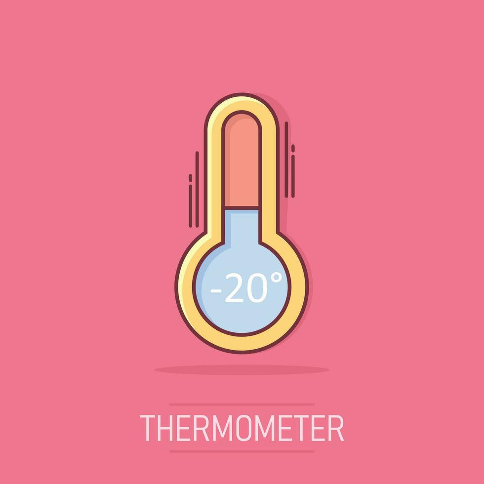 icône de thermomètre de vecteur dans le style comique. pictogramme d'illustration de signe de but. concept d'effet d'éclaboussure d'entreprise de thermomètre.