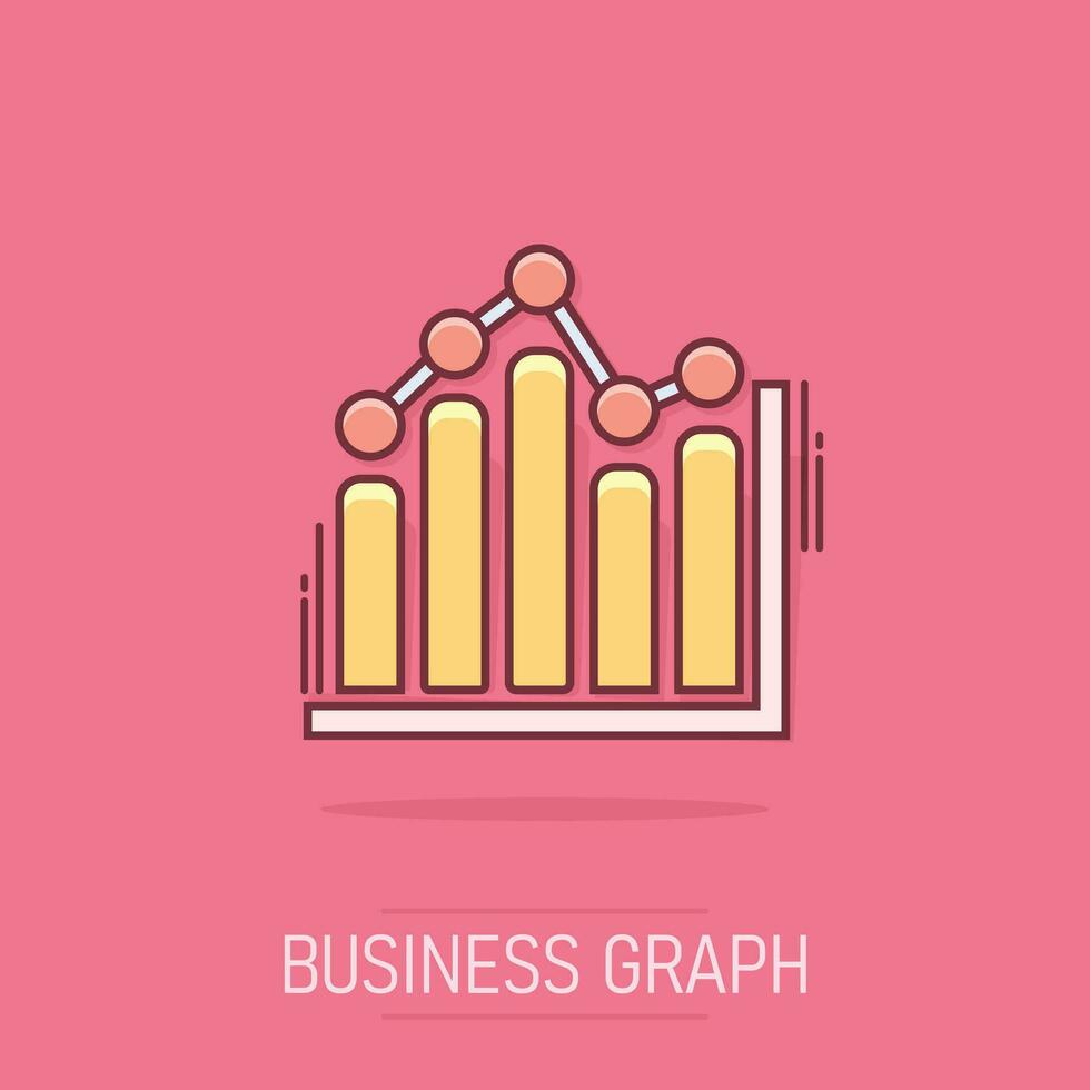 icône de graphique d'affaires de dessin animé de vecteur dans le style comique. pictogramme d'illustration de signe graphique. concept d'effet d'éclaboussure d'entreprise de diagramme.