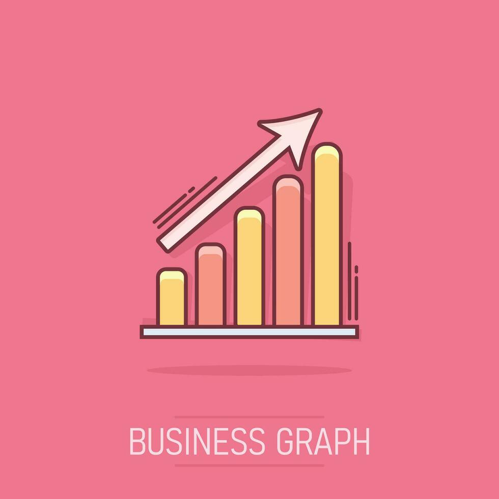 icône de graphique d'affaires de dessin animé de vecteur dans le style comique. pictogramme d'illustration de signe graphique. concept d'effet d'éclaboussure d'entreprise de diagramme.