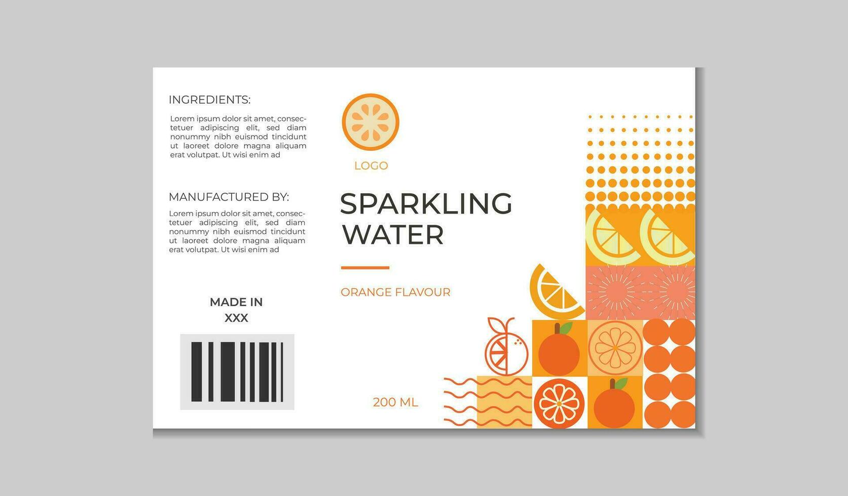 pétillant l'eau avec Orange saveur étiquette modèle conception vecteur
