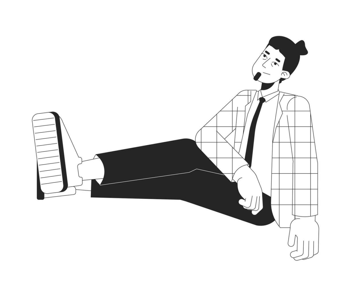 Bureau ouvrier séance haute Puissance pose noir et blanc 2d ligne dessin animé personnage. les rides œil vêtements de cérémonie employé isolé vecteur contour personne. adulte homme d'affaire monochromatique plat place illustration