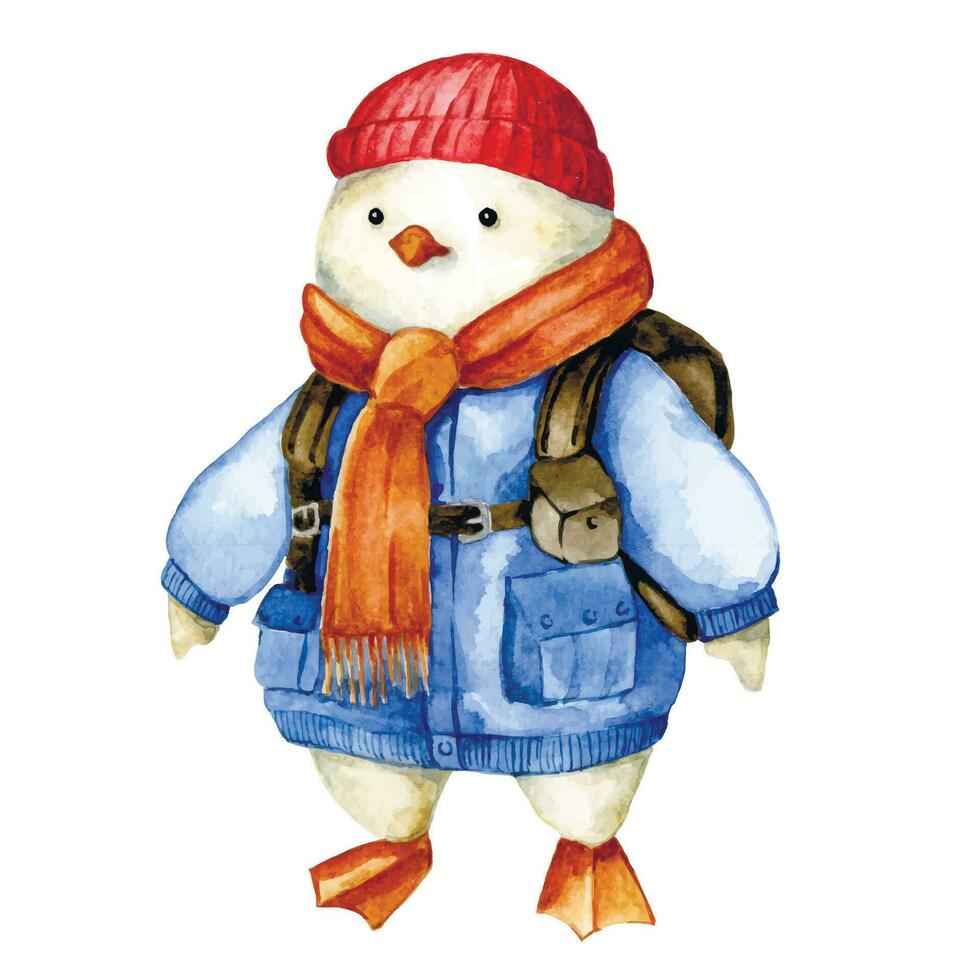 mignonne mouette personnage, albatros. oiseau-voyageur, dans hiver vêtements et une mer casquette. mer symbole vecteur