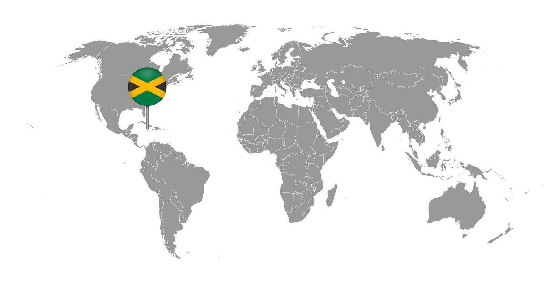 épinglez la carte avec le drapeau de la jamaïque sur la carte du monde. illustration vectorielle. vecteur