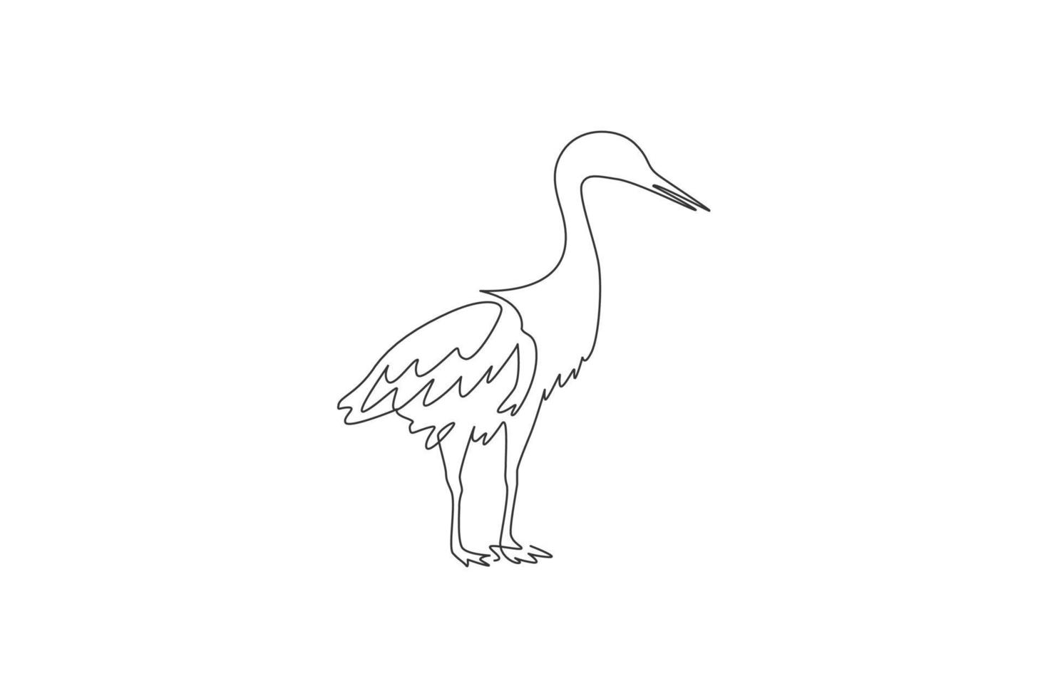 dessin au trait continu unique d'un mignon oiseau héron. conservation du parc national des animaux en voie de disparition. concept de zoo safari. Une ligne à la mode dessiner illustration vectorielle de conception graphique vecteur