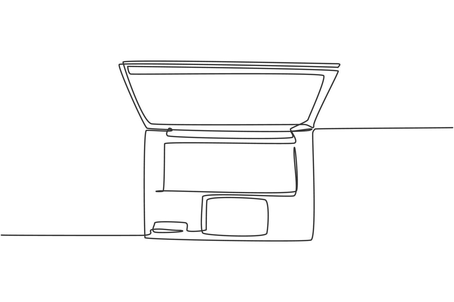 un seul dessin d'ordinateur portable moderne pour soutenir les affaires, vue de dessus. concept d'outils d'équipement de petit bureau à domicile d'électricité. illustration de conception de vecteur de dessin de ligne continue dynamique