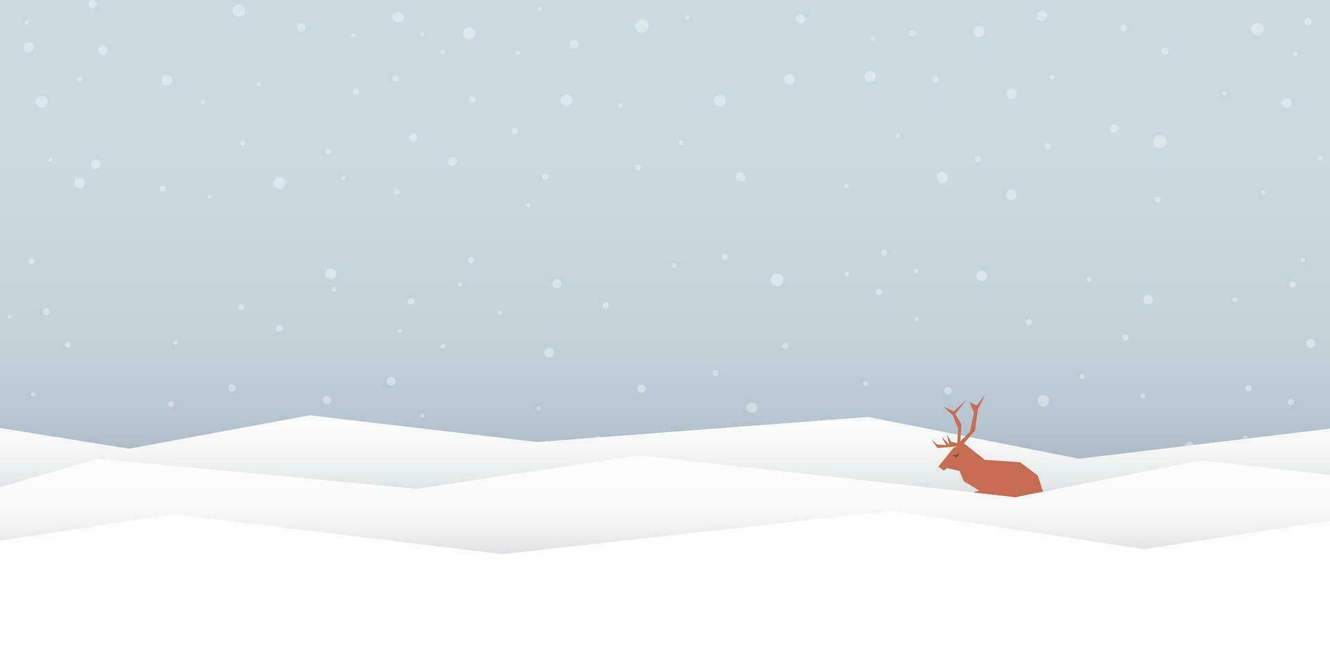 solitaire renne en train de dormir dans pays de neige pastel couleurs vecteur illustration. neige paysage concept avoir Vide espace.
