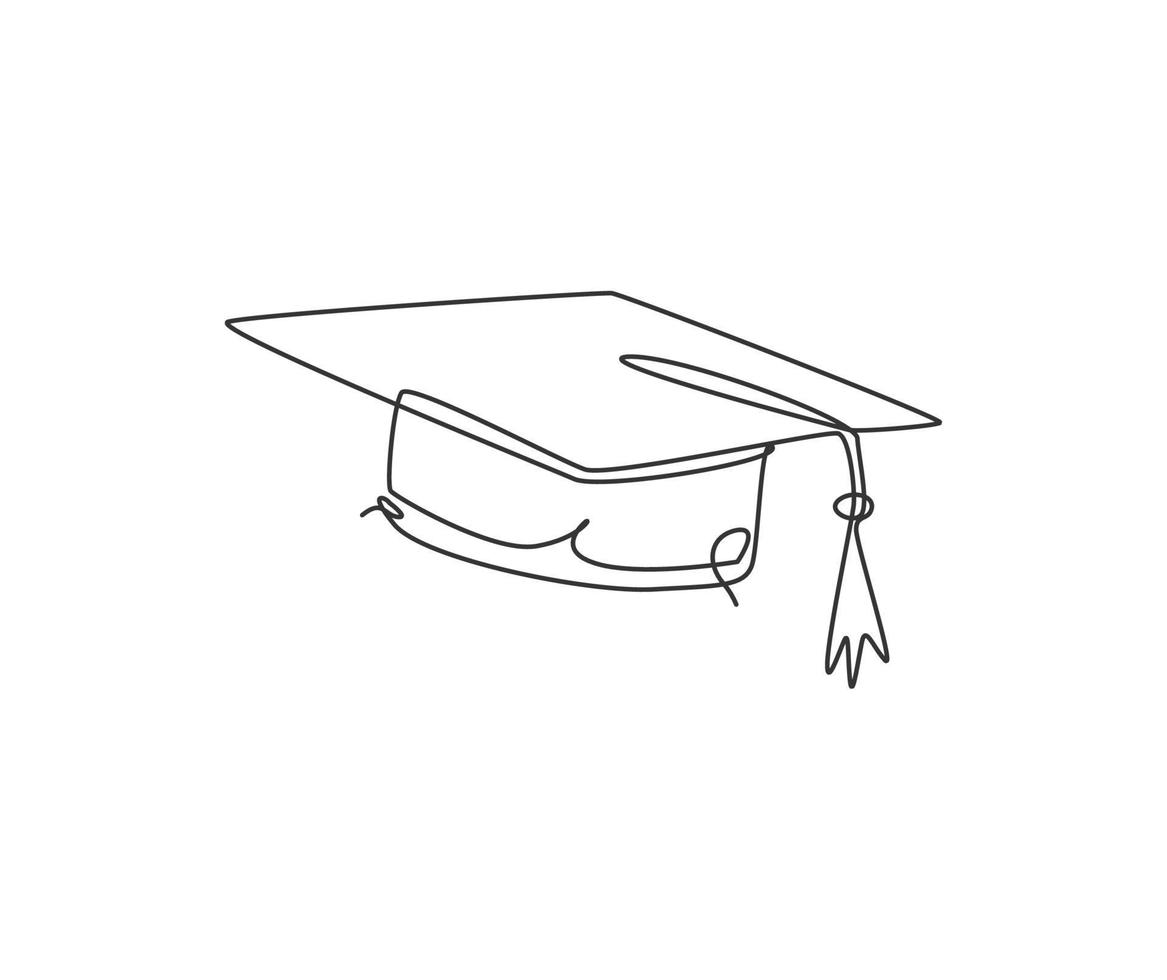 un dessin au trait continu de l'emblème du logo du chapeau de graduation. étudier le concept de modèle d'icône de logotype de chapeau de fin d'études. Illustration vectorielle de conception graphique à la mode pour dessiner une seule ligne vecteur