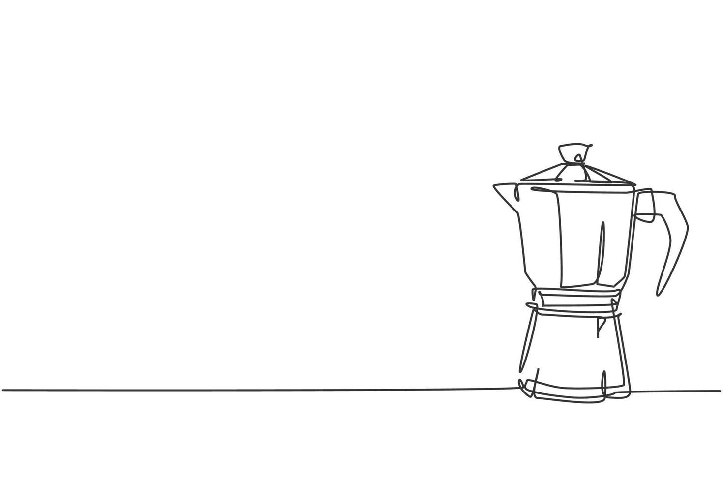 un seul dessin de cafetière au-dessus de la table au café. concept d'outils de machine à café électrique. illustration de conception de vecteur de dessin graphique en ligne continue dynamique