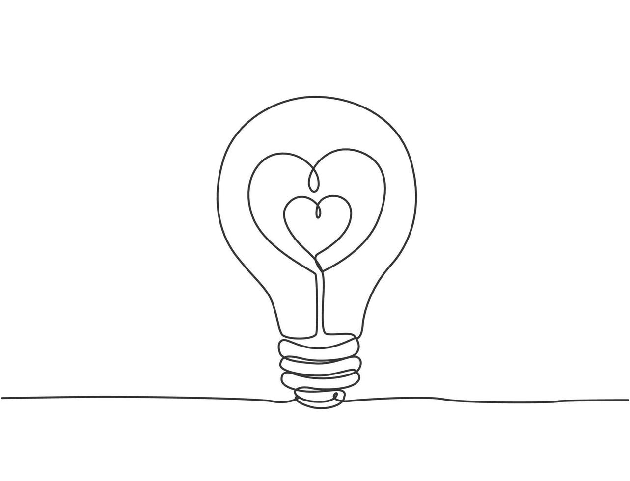 dessin au trait continu unique d'ampoule avec coeur d'amour en forme pour l'étiquette du logo de l'entreprise Cupidon. concept de modèle de symbole de logotype romantique de puissance. dynamique une ligne dessiner illustration vectorielle graphique vecteur