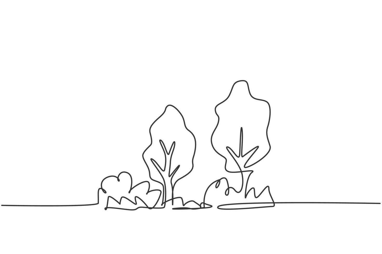 dessin continu d'une ligne d'arbre vert écologique avec buisson pour icône de jardin. concept minimaliste dessiné à la main de logo de parc d'écologie naturelle. Illustration graphique de vecteur de dessin de ligne unique moderne