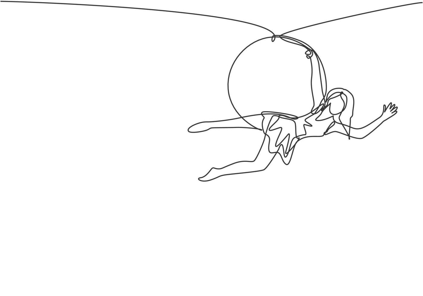 une seule ligne continue dessinant une femme acrobatique qui s'exécute sur un cerceau aérien en s'accrochant à une main et en redressant son corps. dynamique une ligne dessiner illustration vectorielle de conception graphique. vecteur