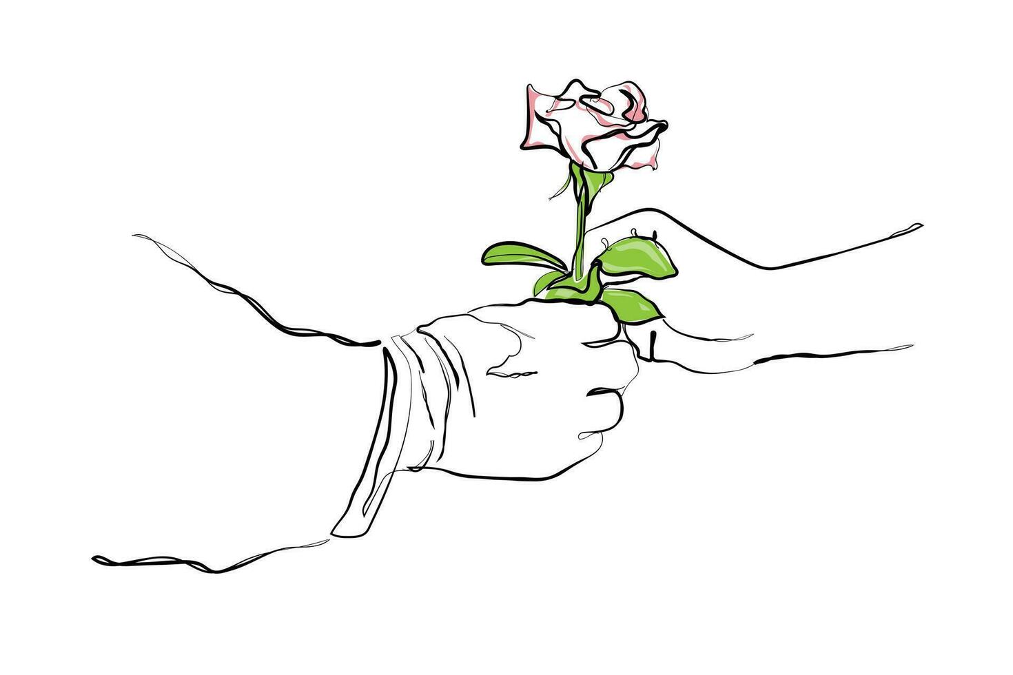 vecteur de fille main donnant Rose fleur à mère avec l'amour.