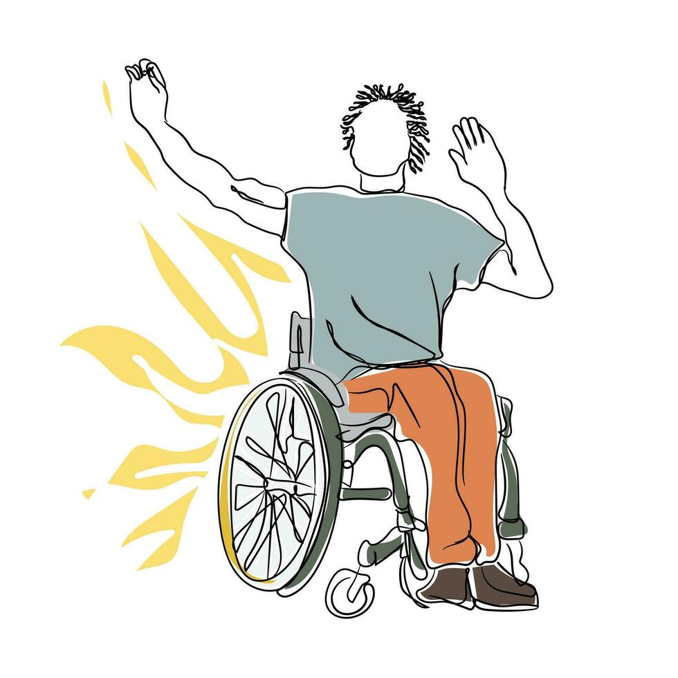 abstrait homme sur une médical fauteuil roulant, dessiné à la main. vecteur