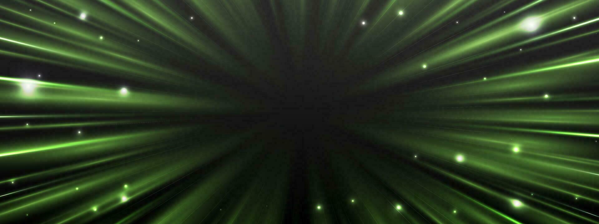 radial la vitesse des rayons, lumière néon couler, Zoom dans mouvement effet, vert lueur la vitesse lignes, coloré lumière les sentiers, la perspective rayures abstrait arrière-plan, vecteur illustration.