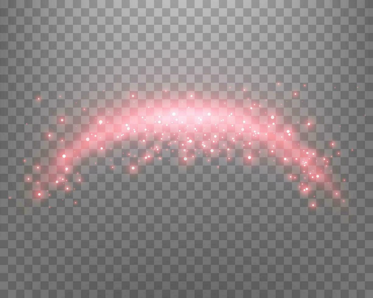 rouge la magie cambre avec embrasé particules, scintille et points. néon réaliste énergie éclater cambre. vecteur illustration.