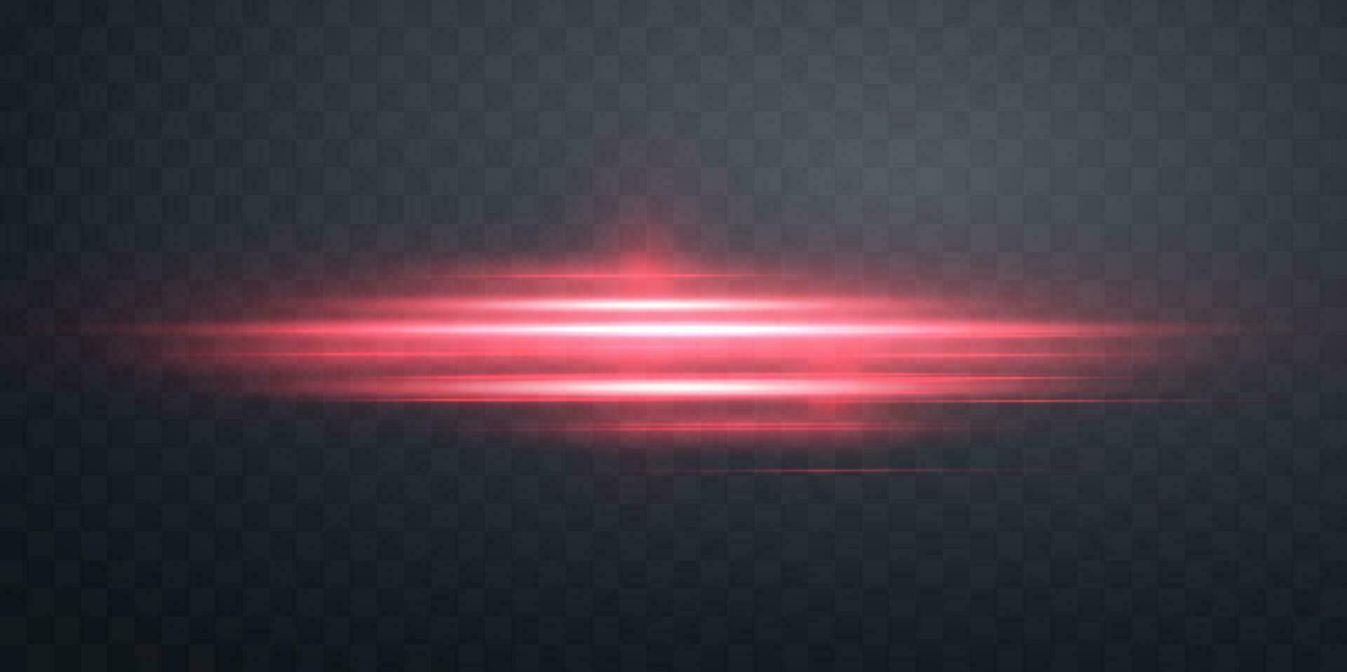 rouge horizontal reflet. lumière éclat avec des rayons ou projecteur et bokeh. rouge lueur éclater lumière effet. vecteur illustration.