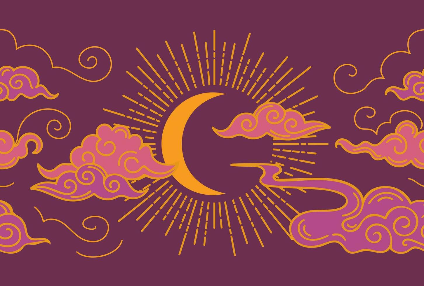 lune et des nuages dans asiatique style. sans couture frontière. rose et or. vecteur ancien illustration. traditionnel ornements dans Chinois, coréen et Japonais Oriental style. pour fond d'écran, tissu, Contexte