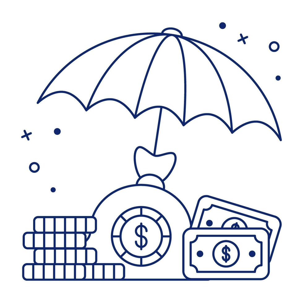 billet de banque avec parapluie, divers icône vecteur