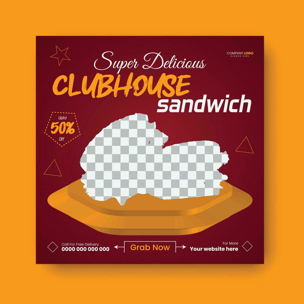 super délicieux club-house sandwich carré prospectus conception modèle. vecteur