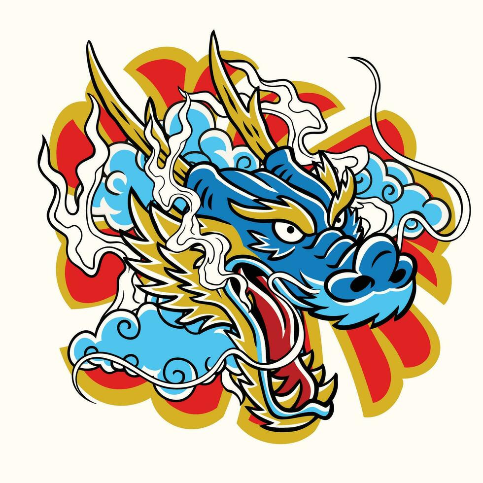 agressif dragon coloré tatouage illustration dans vieux école style vecteur