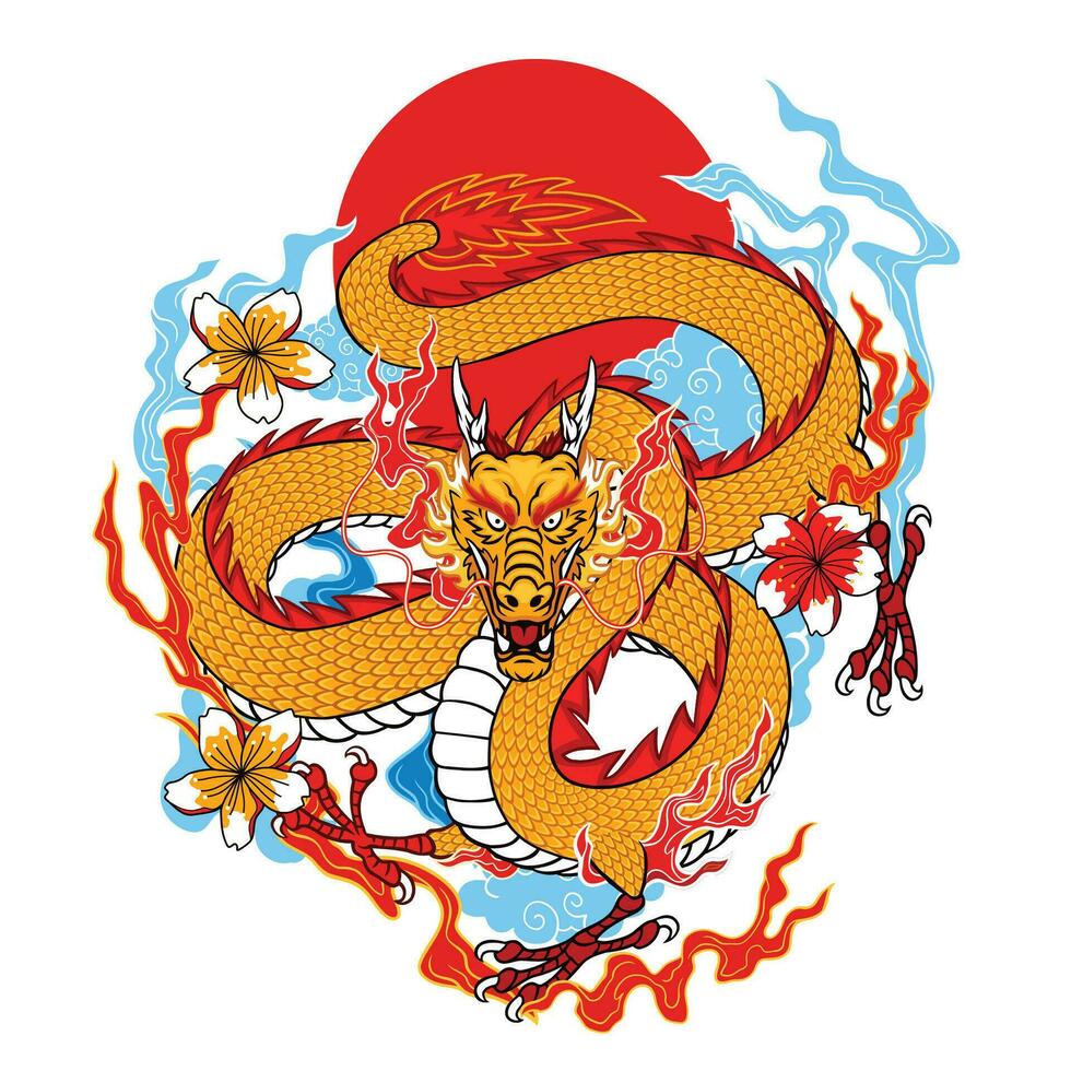 asiatique dragon en volant illustration tatouage style conception vecteur