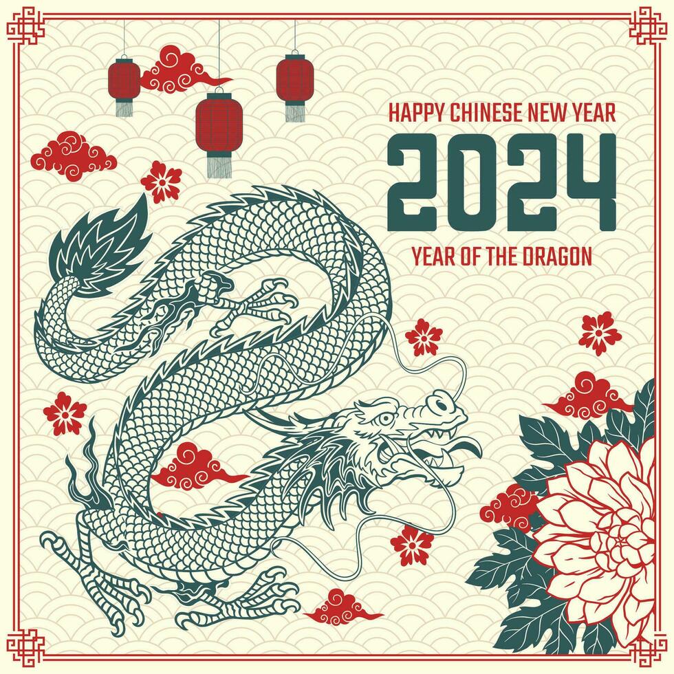 chinois Nouveau année 2024 traditionnel Contexte avec dragon et asiatique ornement vecteur