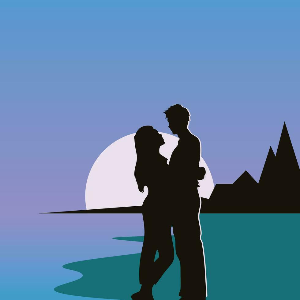 romantique couple sur le coucher du soleil vecteur Contexte illustration