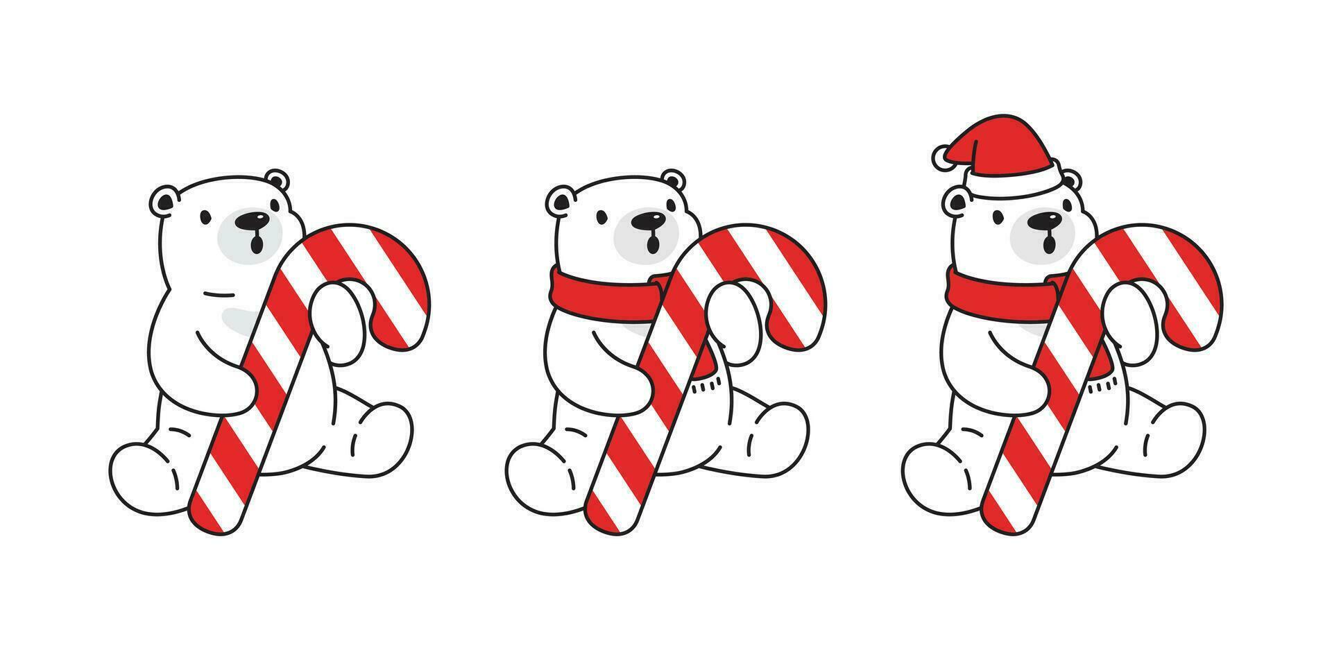 ours vecteur polaire ours Noël Père Noël claus chapeau bonbons canne icône dessin animé personnage nounours tête logo illustration griffonnage conception