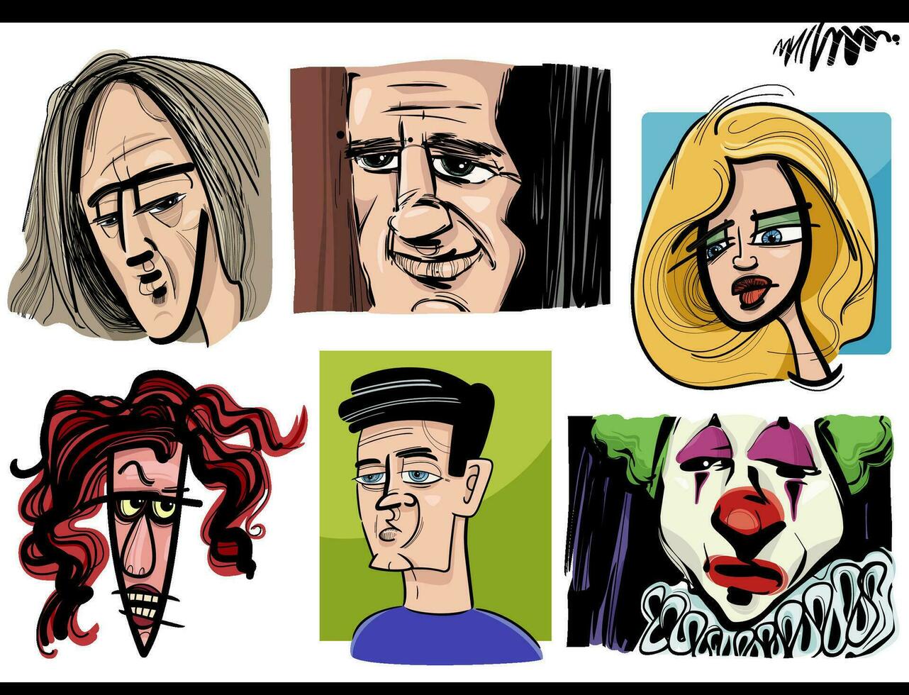 gens dessin caricatures ou portraits dessin animé des illustrations ensemble vecteur